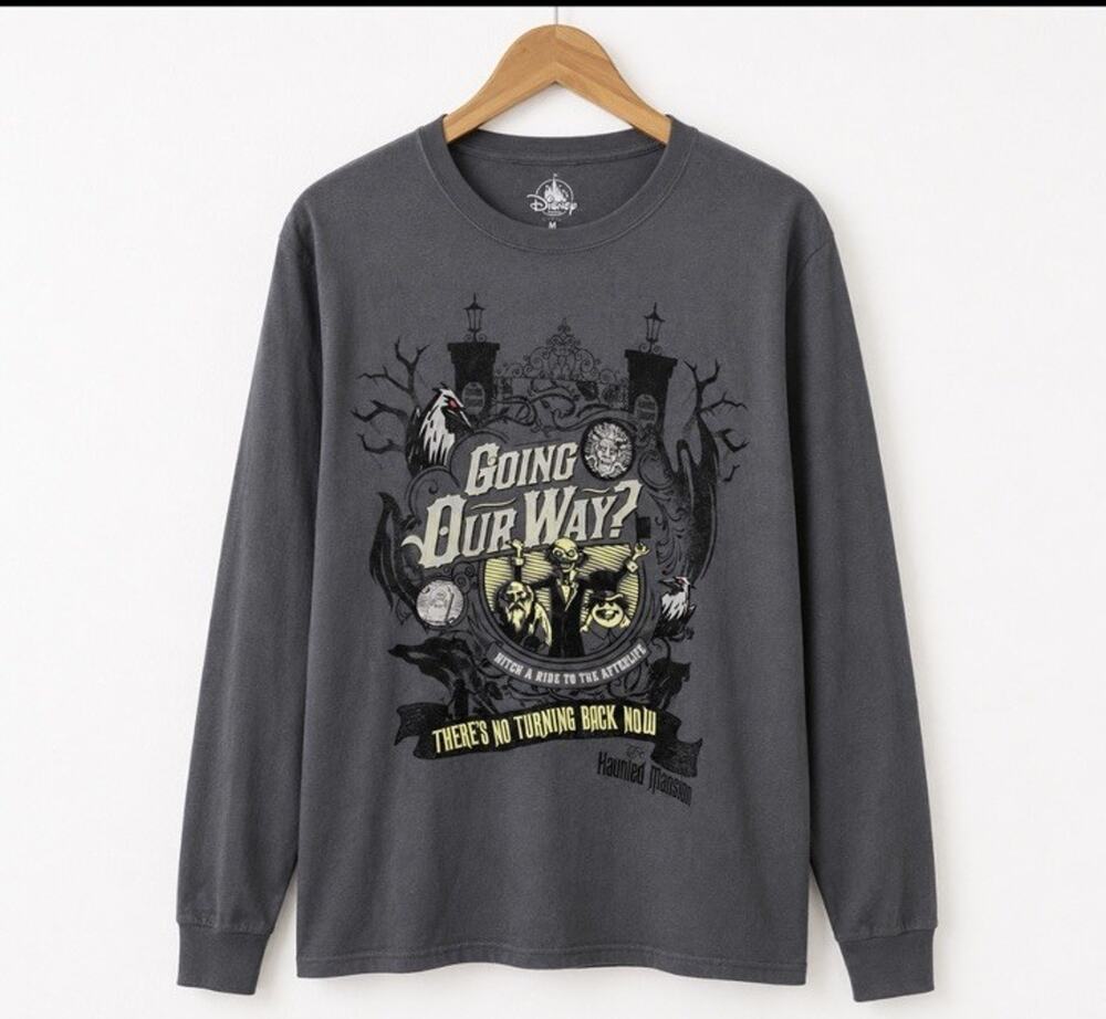 Disney Parks Haunted Mansion TShirt M Long Sleeve Glow In The Dark Grey NWT